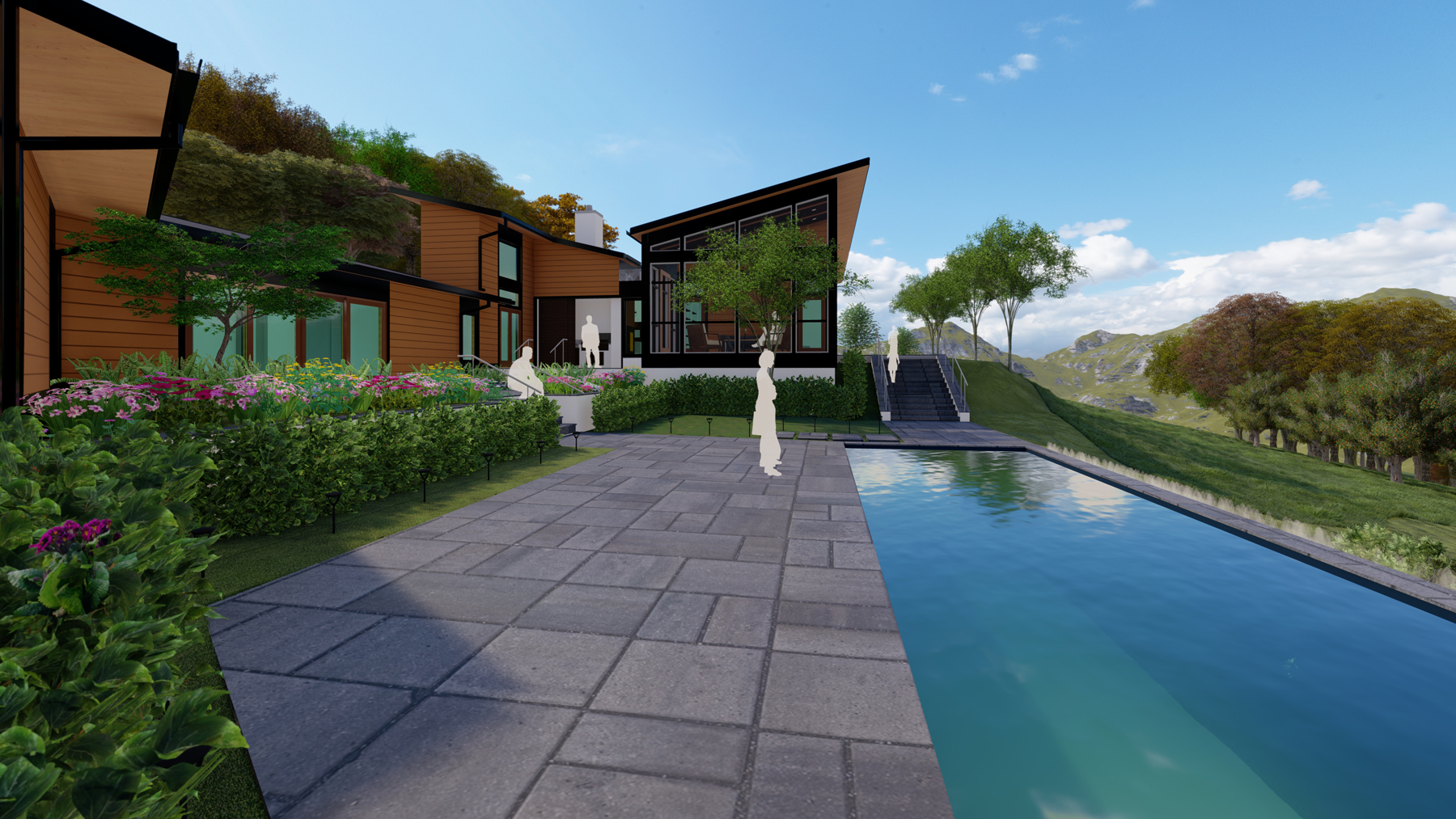 190201 Foreverview Farm renders daytime 6 House view to Pool East